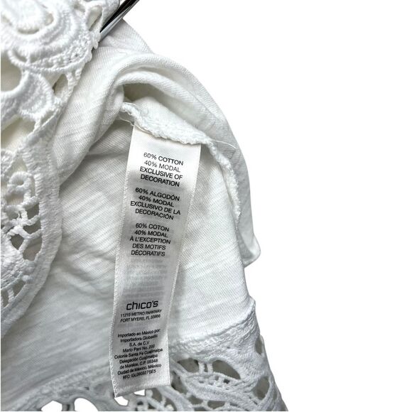 Chico's Womens Peasant Top Blouse Lace Trim Boho Off Shoulder White Size 2 - Picture 4 of 6